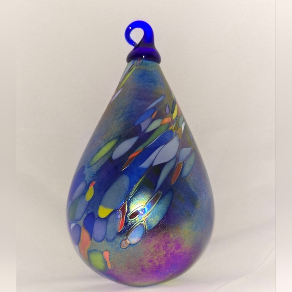 Irredesent Glass Raindrop Cobalt Ornament - Picture 1 of 4